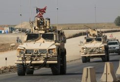 A convoy of US vehicles after its withdrawal from northern Syria, at the Iraqi-Syrian border crossing, October 2019