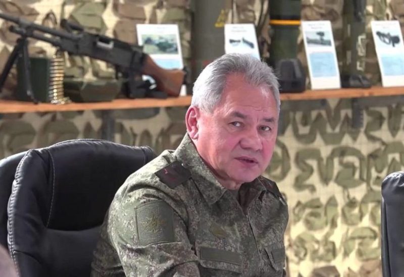 This video grab from a handout footage released by the Russian Defense Ministry press service on October 25, 2023 shows Defense Minister Sergei Shoigu visiting the "Vostok" command post in eastern Ukraine.