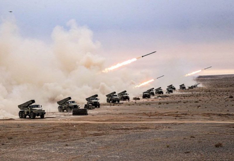 A photo released by the Iranian army shows missile launches during annual military maneuvers in the Isfahan province, central Iran, on Saturday