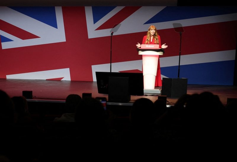 Britain's Labour Party Deputy Leader Angela Rayner addresses the start of the National Annual Women's Conference ahead of the start of Britain's Labour Party annual conference in Liverpool, Britain, October 7, 2023. REUTERS/Phil Noble