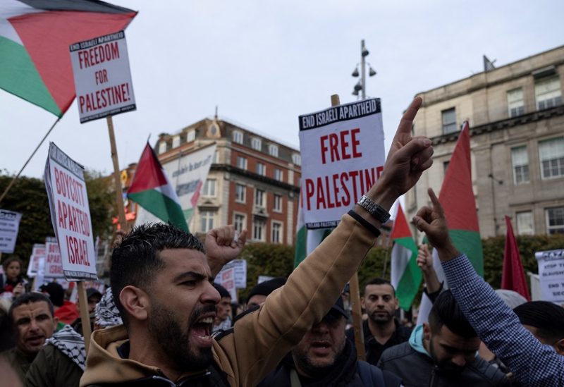 Demonstrators rally during a 'Stand with Palestine' protest in solidarity with Gaza, in Dublin, Ireland October 11, 2023. REUTERS/Clodagh Kilcoyne