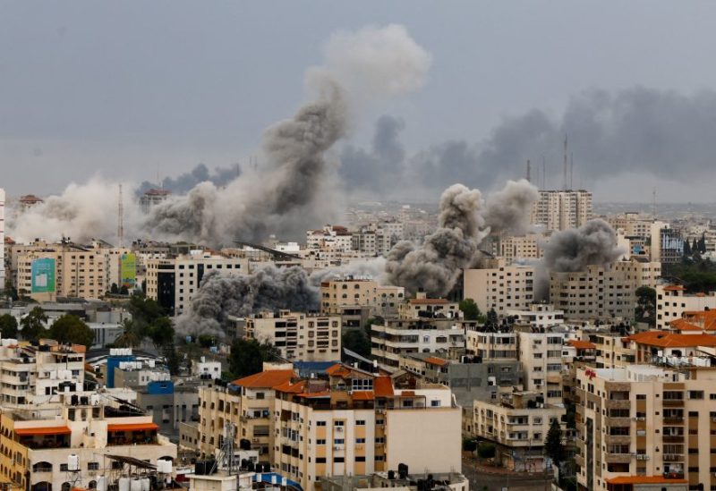 A general view shows smoke as it rises following Israeli strikes in Gaza, October 9, 2023. REUTERS/Mohammed Salem