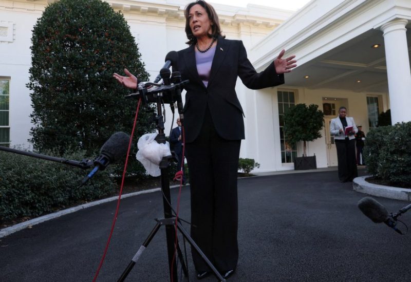 FILE PHOTO: U.S. Vice President Kamala Harris delivers a statement about abortion rights to members of the news media at the White House in Washington, U.S., November 8, 2023. REUTERS/Leah Millis/File Photo