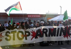 Protestors and trade unionists blockade BAE Systems Rochester, during a protest in support of Palestinians in Gaza, amid the ongoing conflict between Israel and Hamas, in Rochester, Kent, Britain, November 10, 2023