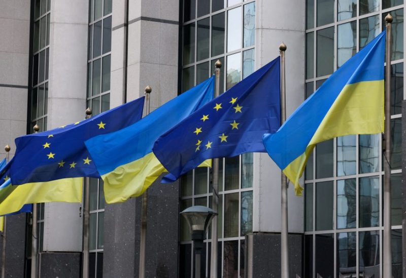 Flags of Ukraine fly in front of the EU Parliament building on the first anniversary of the Russian invasion, in Brussels, Belgium, February 24, 2023. REUTERS/Yves Herman/File Photo