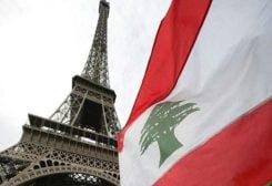 The Lebanese flag near the Eiffel Tower in Paris