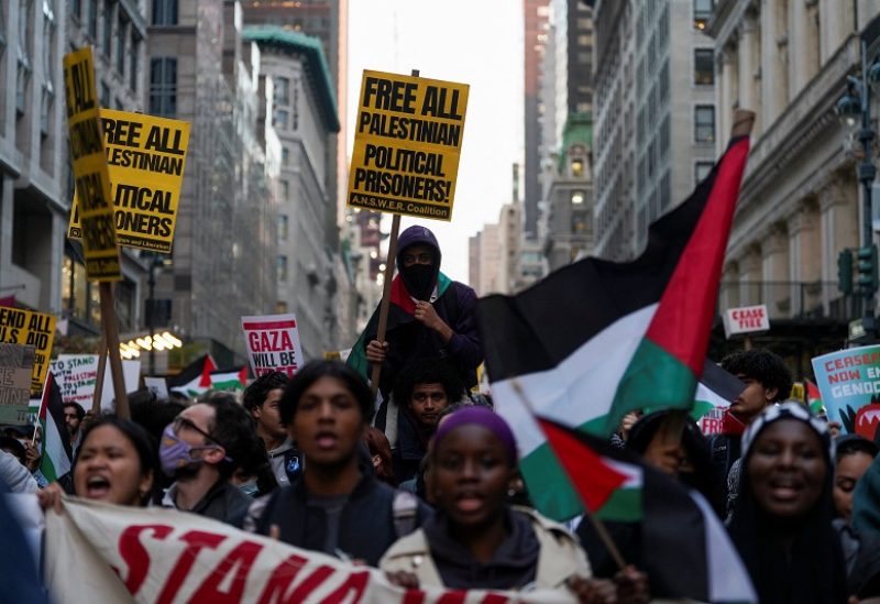 People take part in a rally in support of Palestinians in Gaza, during the ongoing conflict between Israel and Hamas, in New York City, U.S., November 9, 2023. REUTERS/David Dee Delgado
