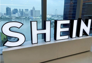 A Shein logo is pictured at the company’s office in the central business district of Singapore, October 18, 2022. REUTERS