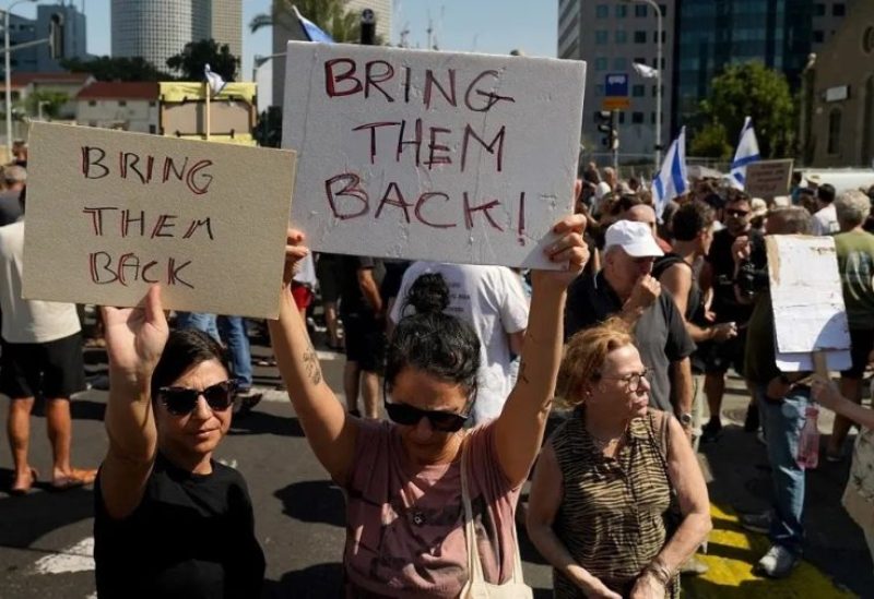 Israelis attend a demonstration, calling for the return of loved ones who were taken as hostages following a deadly infiltration by Hamas gunmen from the Gaza Strip, in Tel Aviv, Israel, on October 14, 2023. (Reuters)