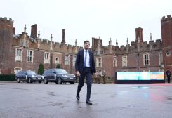 Prime Minister Rishi Sunak arrives at the Global Investment Summit at Hampton Court Palace, in East Molesey, Surrey, Britain, November 27, 2023. Stefan Rousseau/Pool via REUTERS
