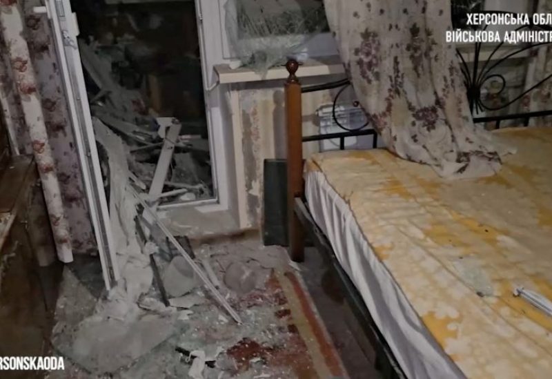 Debris is scattered inside an apartment after shelling in a residential block in Kherson, Ukraine, in this screengrab taken from a video released on December 3, 2023. Kherson Regional State Administration/Handout via REUTERS