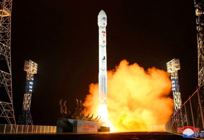 A rocket carrying a spy satellite Malligyong-1 is launched, as North Korean government claims, in a location given as North Gyeongsang Province, North Korea in this handout picture obtained by Reuters on November 21, 2023. KCNA via REUTERS/File Photo