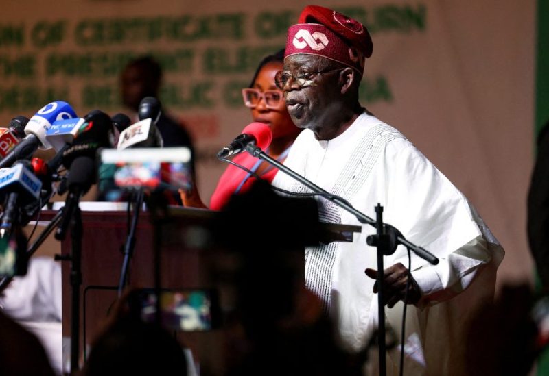 Nigeria's newly declared winner of 2023 presidential election, Bola Tinubu speaks at the National Collation Centre in Abuja, Nigeria, March 1, 2023. REUTERS/Esa Alexander/File Photo
