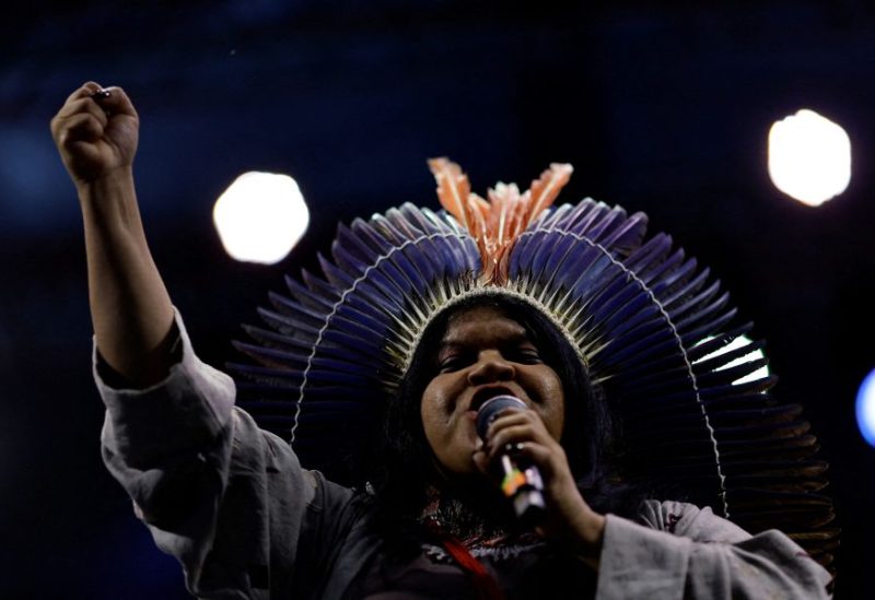 Brazil's Minister of Indigenous Peoples Sonia Guajajara speaks during the 'Brazil is Indigenous Land' festival, in Brasilia, Brazil December 14, 2023. REUTERS/Ueslei Marcelino