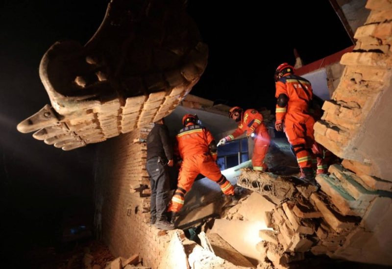 Rescue workers conduct search and rescue operations at Kangdiao village following the earthquake in Jishishan county, Gansu province, China December 19, 2023. China Daily via REUTERS